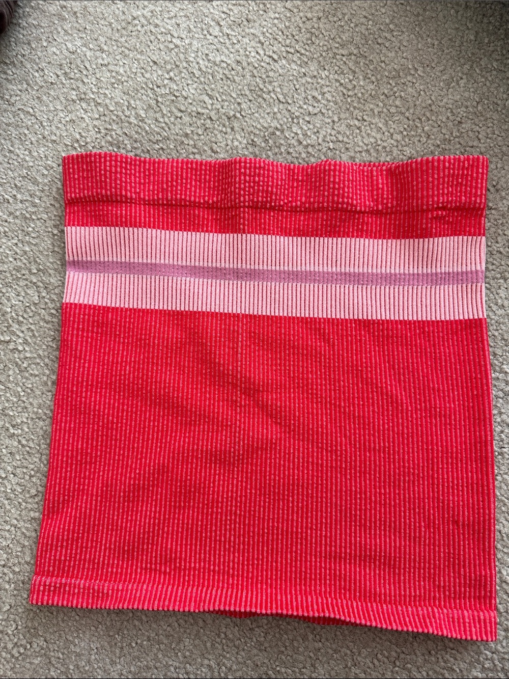 Urban Outfitters Red Ribbed Strapless Crop Top with Pink Stripe